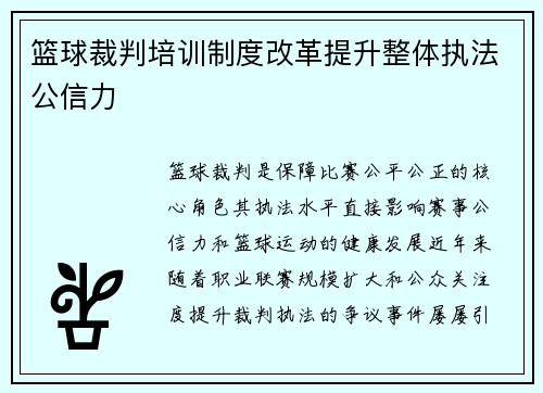 篮球裁判培训制度改革提升整体执法公信力