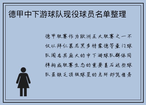 德甲中下游球队现役球员名单整理